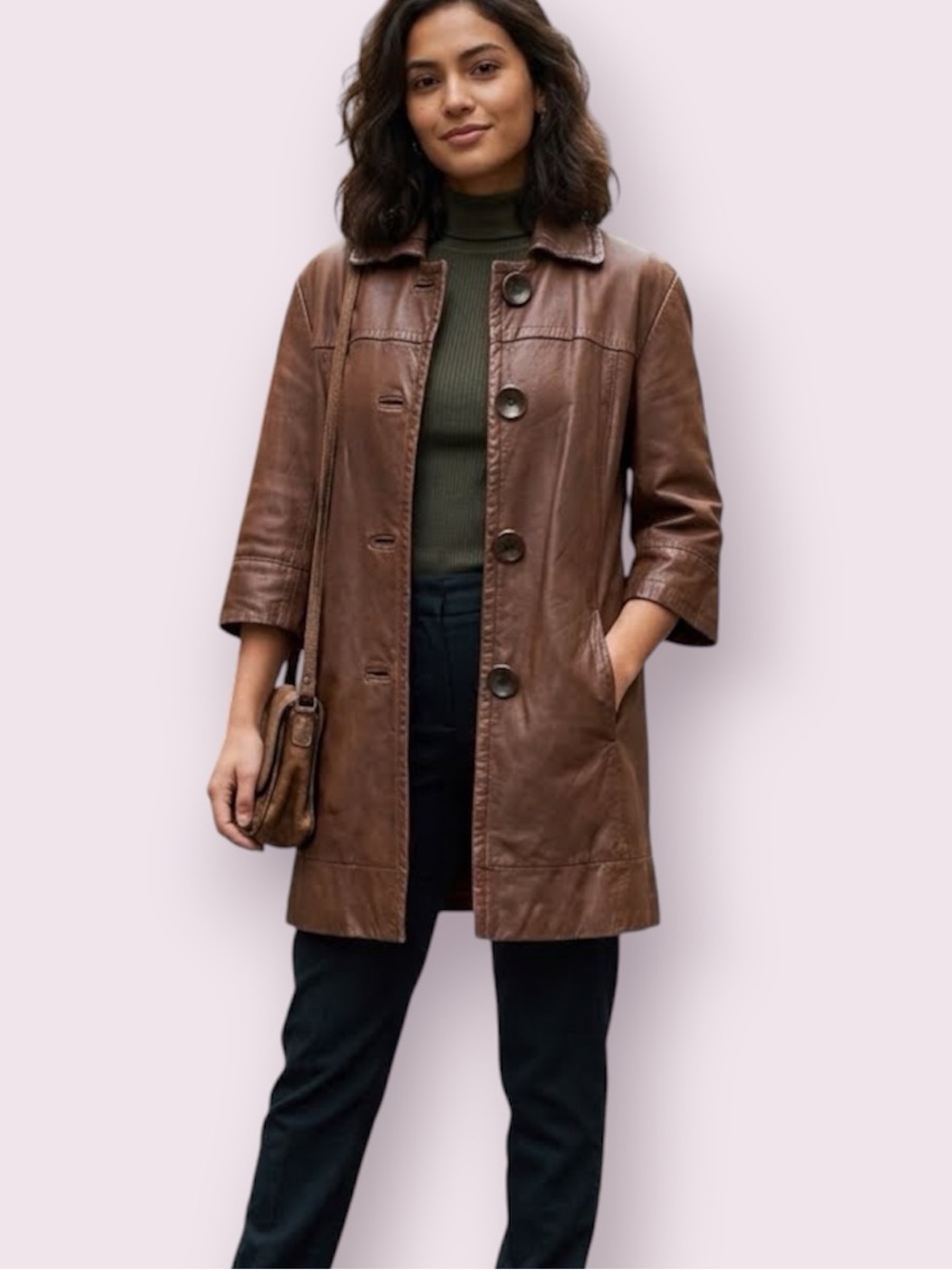 Vince Buttery Soft Leather Top Coat Chocolate Brown 3/4 Sleeves Size XS